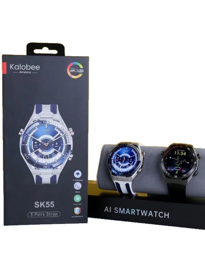 Kalobee SK55 Smartwatch AMOLED Display, Always-On Screen, Bluetooth Calling, 3 Strap Set, IP68 Waterproof, Dynamic Island UI, Heart Rate & SpO2 Monitor, Multi Sports Modes, Smart Notifications, Long Battery Life - Image 5