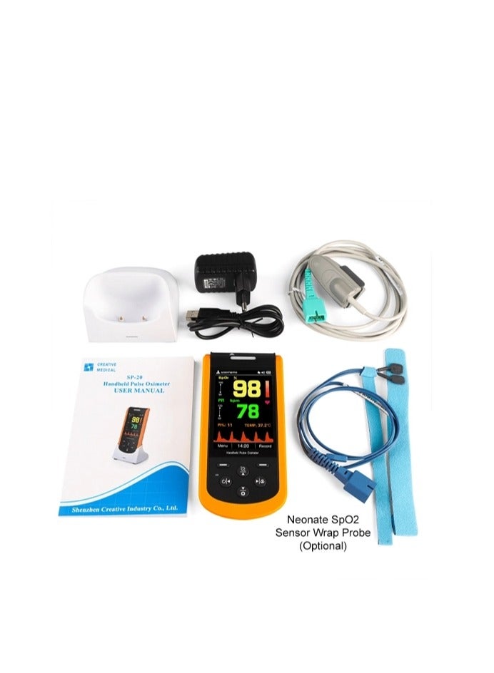ABRONN Pulsoximeter SP-20 Handheld, Compact & Lightweight, 3.5" TFT Display, Gravity Sensor, Visual & Sound Alarms, Lithium Battery (18 hrs), 500 hrs SpO2 Data Storage, IP22 Protection for All Ages - Image 5