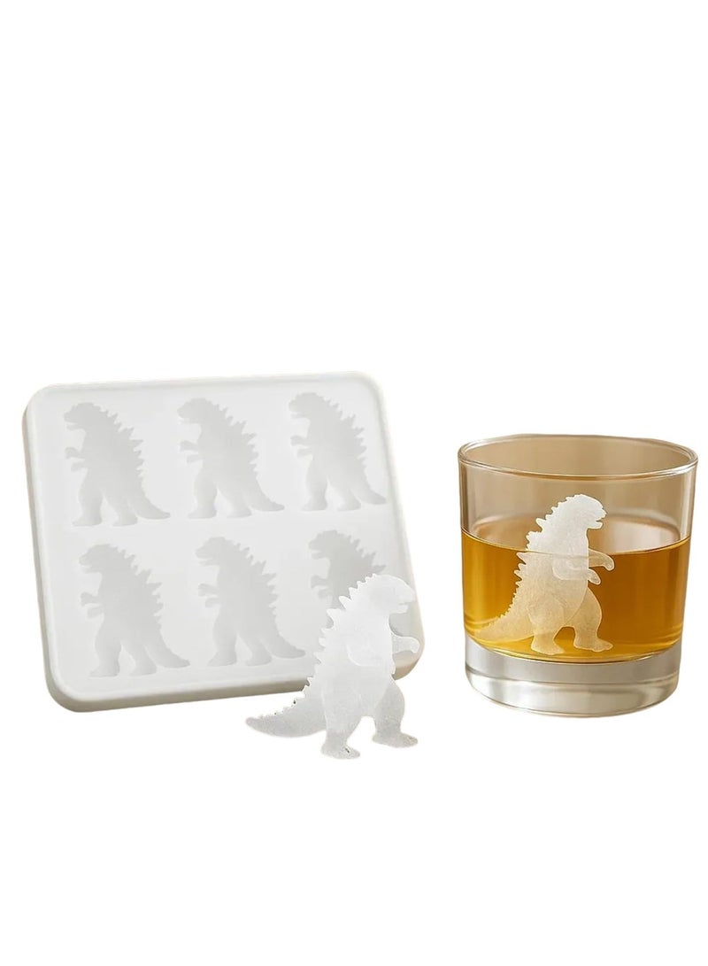Dinosaur Ice Cube Mold, Ice Cube Mold, Freezer Safe Ice Maker for Summer Drinks, 6-Cavity Dinosaur Shaped Ice Cube Tray with Lid, Party and Cocktail (White) - Image 1