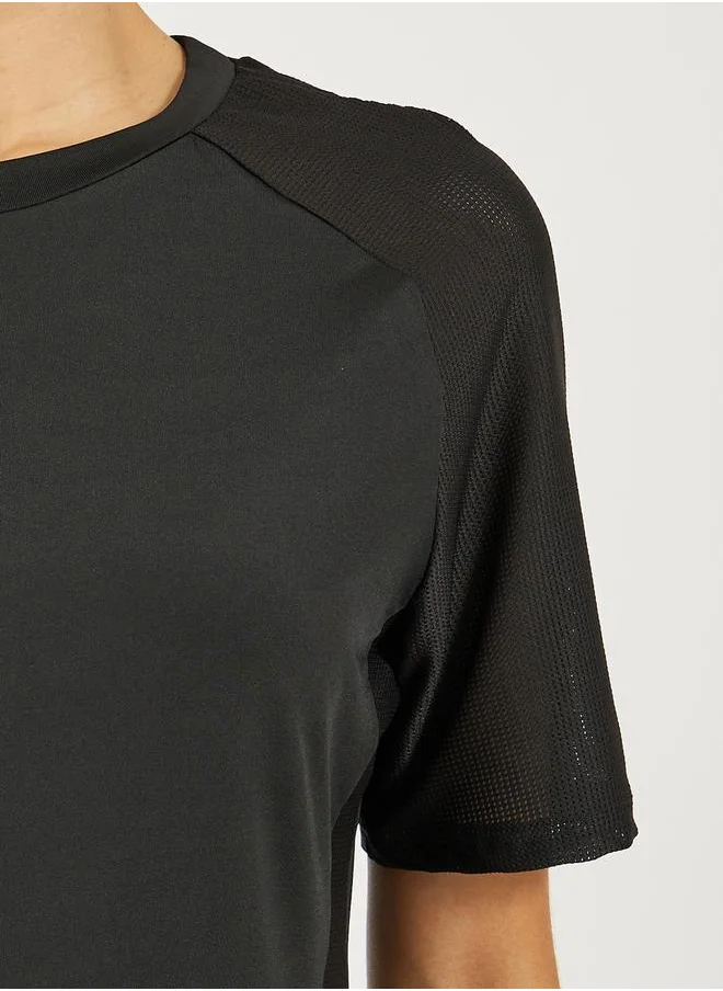 Styli Arms and Side Mesh Panel Short Sleeve Top