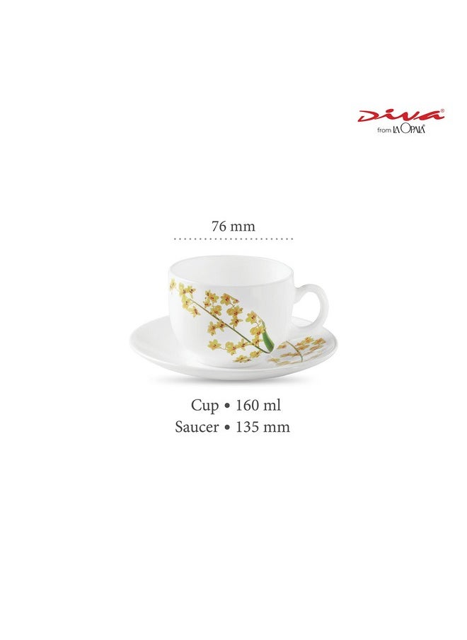 La Opala La Opala Diva, Opal Glass Crockery | Cup & Saucer Iris Regular, Set of 12 | Yellow Grace, 160 ml | for Tea & Coffee | Microwave Safe | 100% Vegetarian | Extra Strong | Super Light | Super White  - Image 2