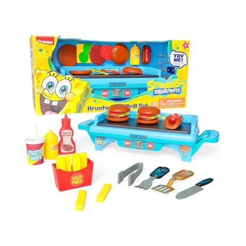 SpongeBob SquarePants Krusty Krab Toy Grill for Kids Lights Sounds Krabby Patty Burgers Kelp Fries Pretend Plastic BBQ Cooking Toys for Toddlers - Image 1
