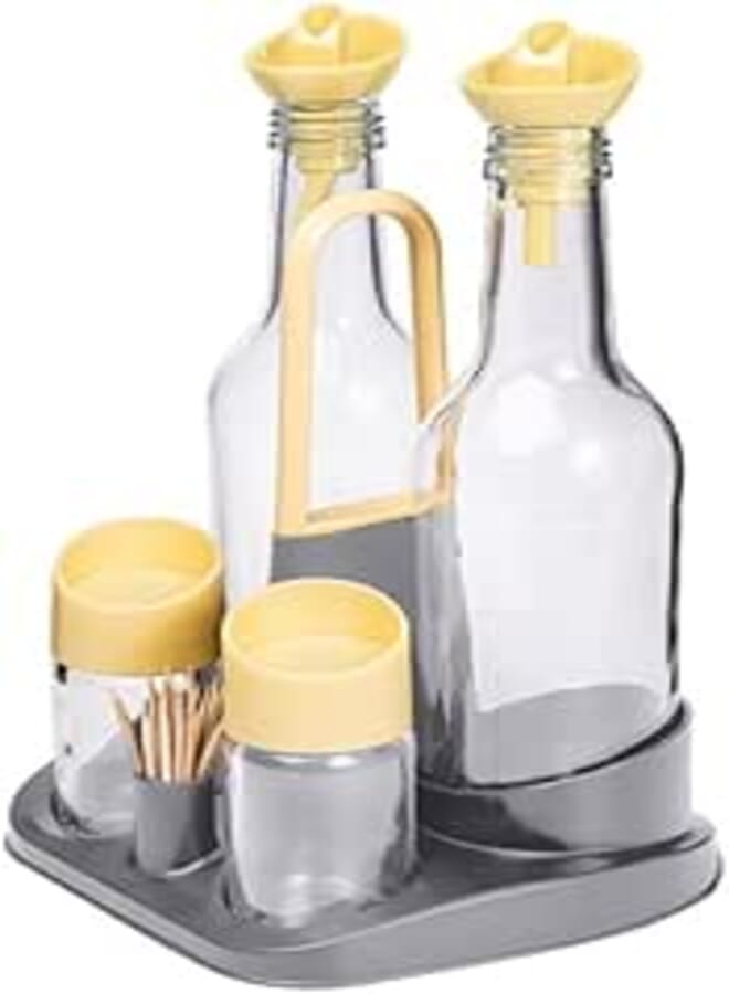Herevin Oil and Vinegar Bottle and Salt Shaker Set - Sand, Glass Bottles with Stoppers, Made in Turkey (Kitchen, Dining, Entertaining)