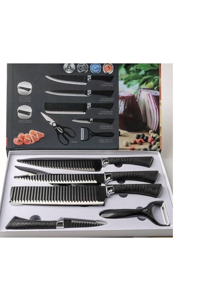 Generic Black Titanium Stainless Steel Kitchen Knife Set in a Gift Box – Chef Knife with Black Handle, Cleaver Knife, Scissors, and Sharp Slicing Knife – Chef Cutting Gifts.  - Image 2