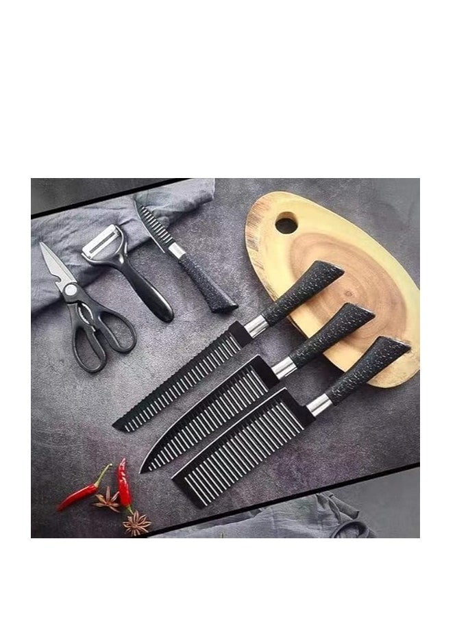 Generic Black Titanium Stainless Steel Kitchen Knife Set in a Gift Box – Chef Knife with Black Handle, Cleaver Knife, Scissors, and Sharp Slicing Knife – Chef Cutting Gifts.  - Image 3