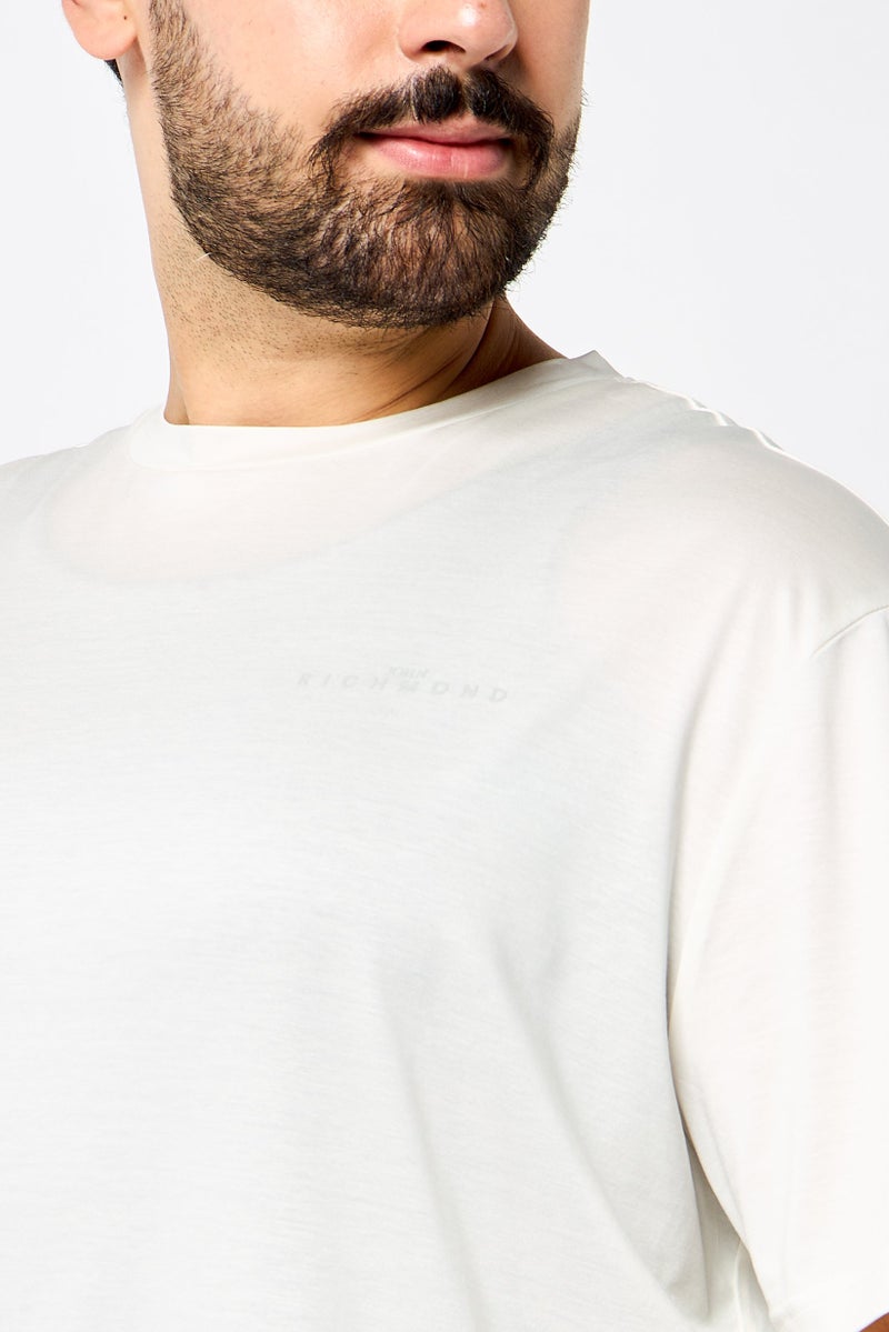 JOHN RICHMOND Men Crew Neck Short Sleeve Brand Logo  T Shirt, Off White - Image 3