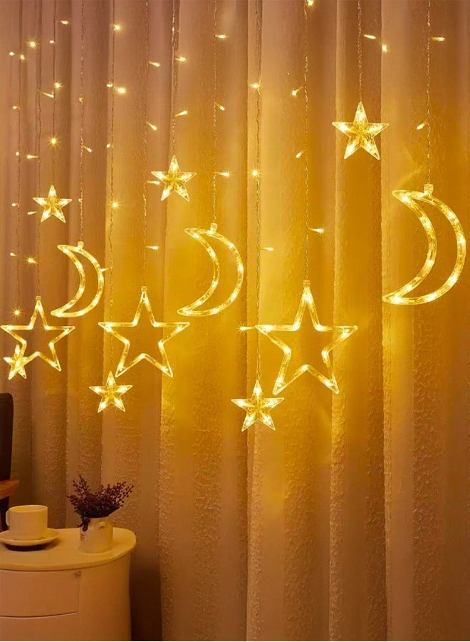 بي كيه ماكس ستارة إضاءة رمضانية بطول 3 أمتار، أضواء متدلية على شكل هلال ونجوم رمضانية وعيد الفطر - أضواء خرافية صغيرة على شكل فوانيس لتزيين المنزل والحديقة وغرفة النوم وحفلات الزفاف والمناسبات - هدية رمضانية مثالية. - Image 1
