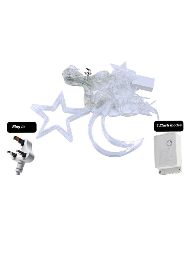 بي كيه ماكس ستارة إضاءة رمضانية بطول 3 أمتار، أضواء متدلية على شكل هلال ونجوم رمضانية وعيد الفطر - أضواء خرافية صغيرة على شكل فوانيس لتزيين المنزل والحديقة وغرفة النوم وحفلات الزفاف والمناسبات - هدية رمضانية مثالية. - Image 2