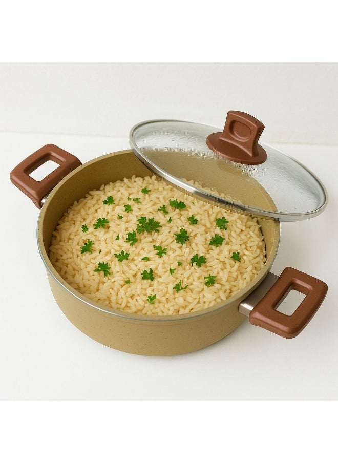 ماركة غير محددة - طقم أواني طهي جرانيت غير لاصقة 7 قطع، بيج - Image 1