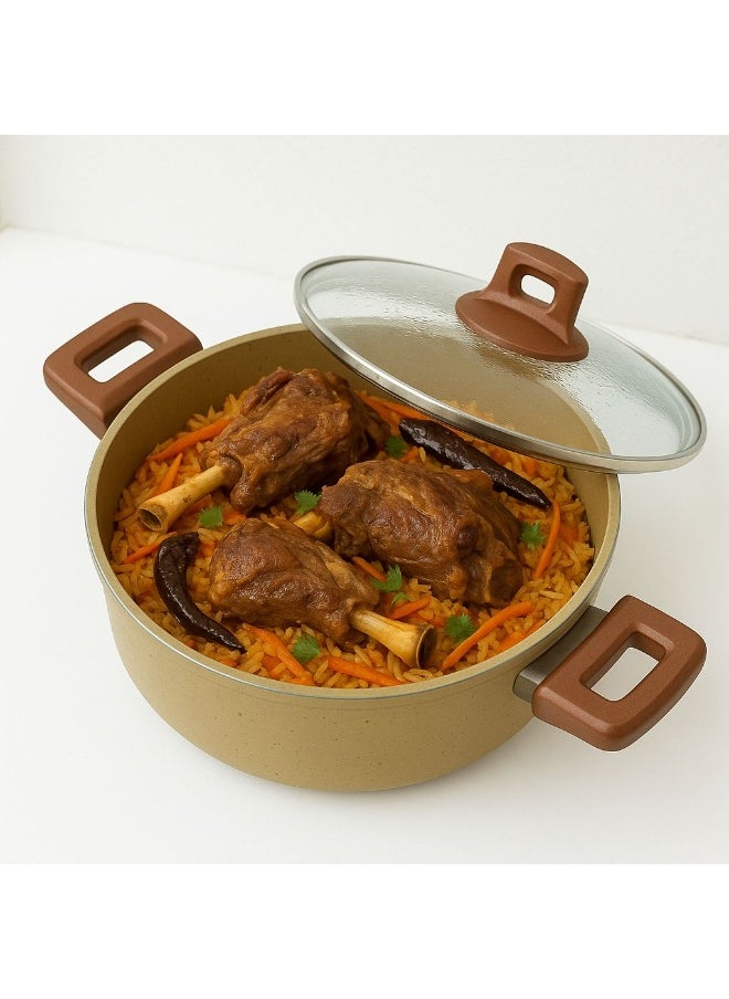 ماركة غير محددة - طقم أواني طهي جرانيت غير لاصقة 7 قطع، بيج - Image 1