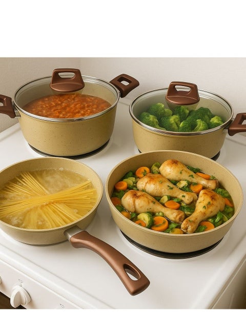 7 Pieces Granite Non Stick Cookware Set Beige