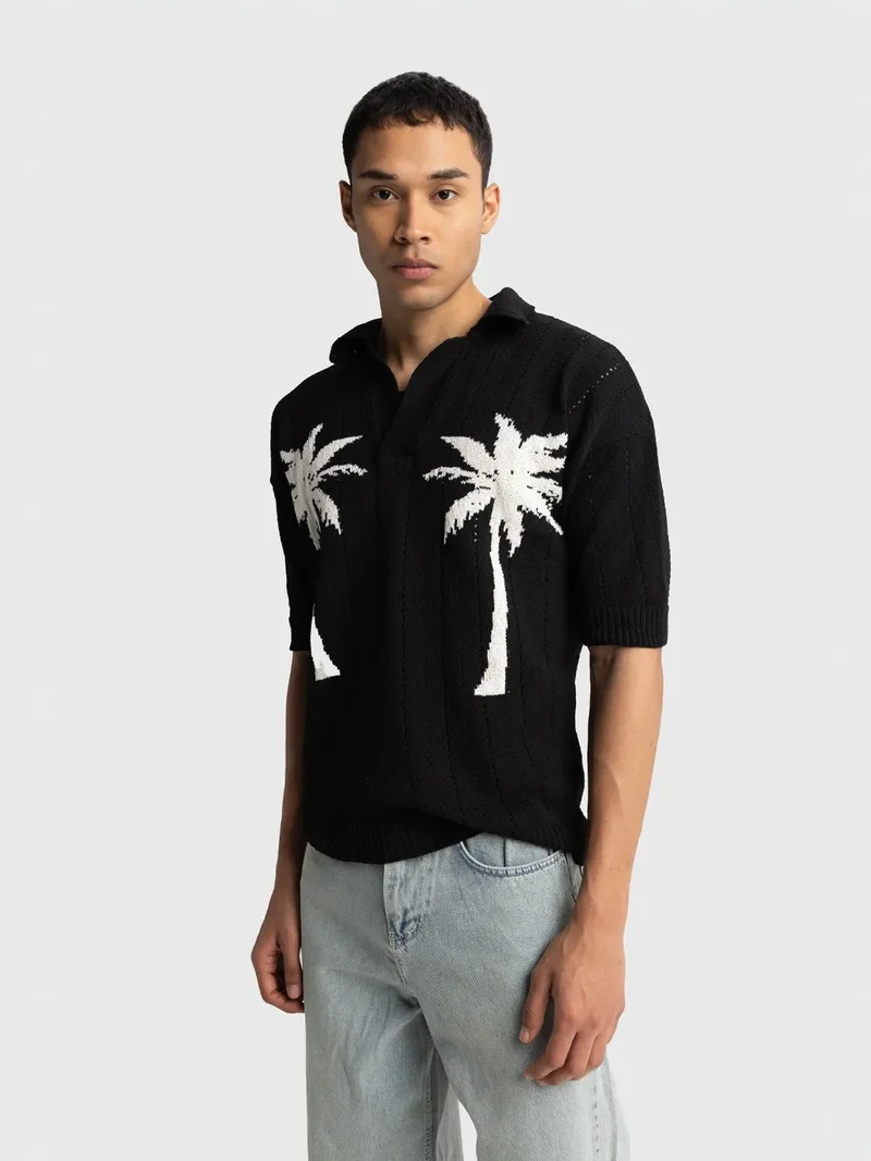 Giesto GIESTO Men's Tropical Print V-Neck T-Shirt