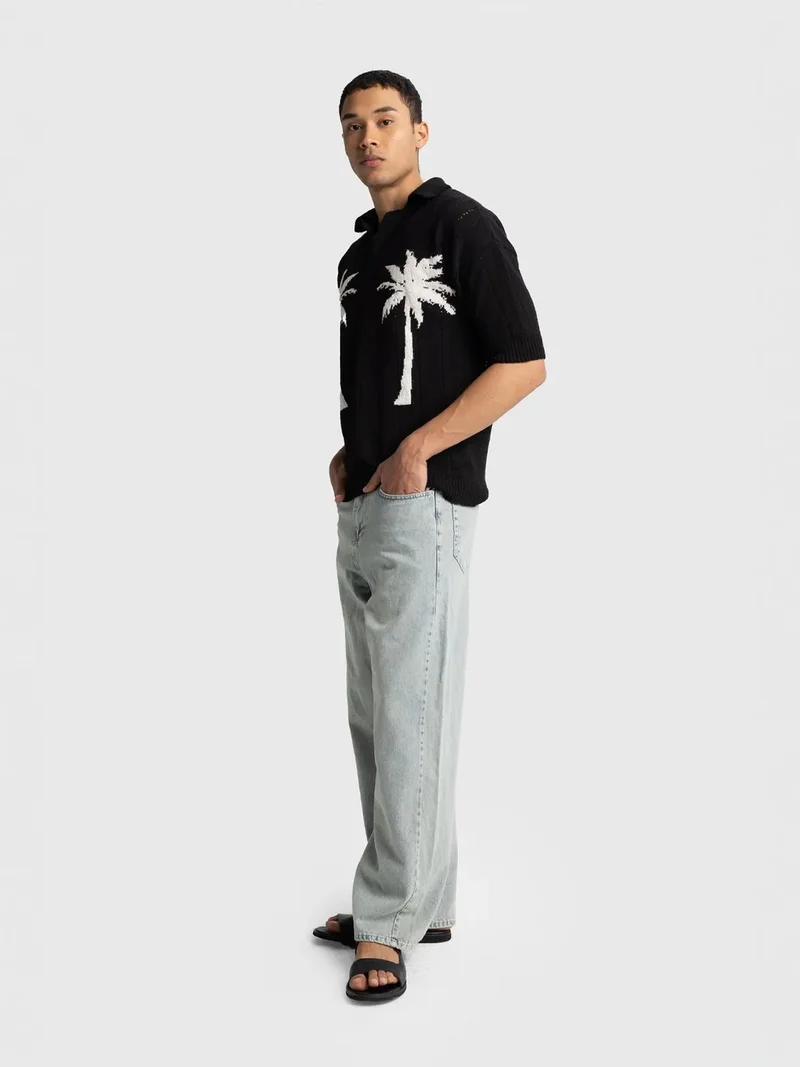 Giesto GIESTO Men's Tropical Print V-Neck T-Shirt
