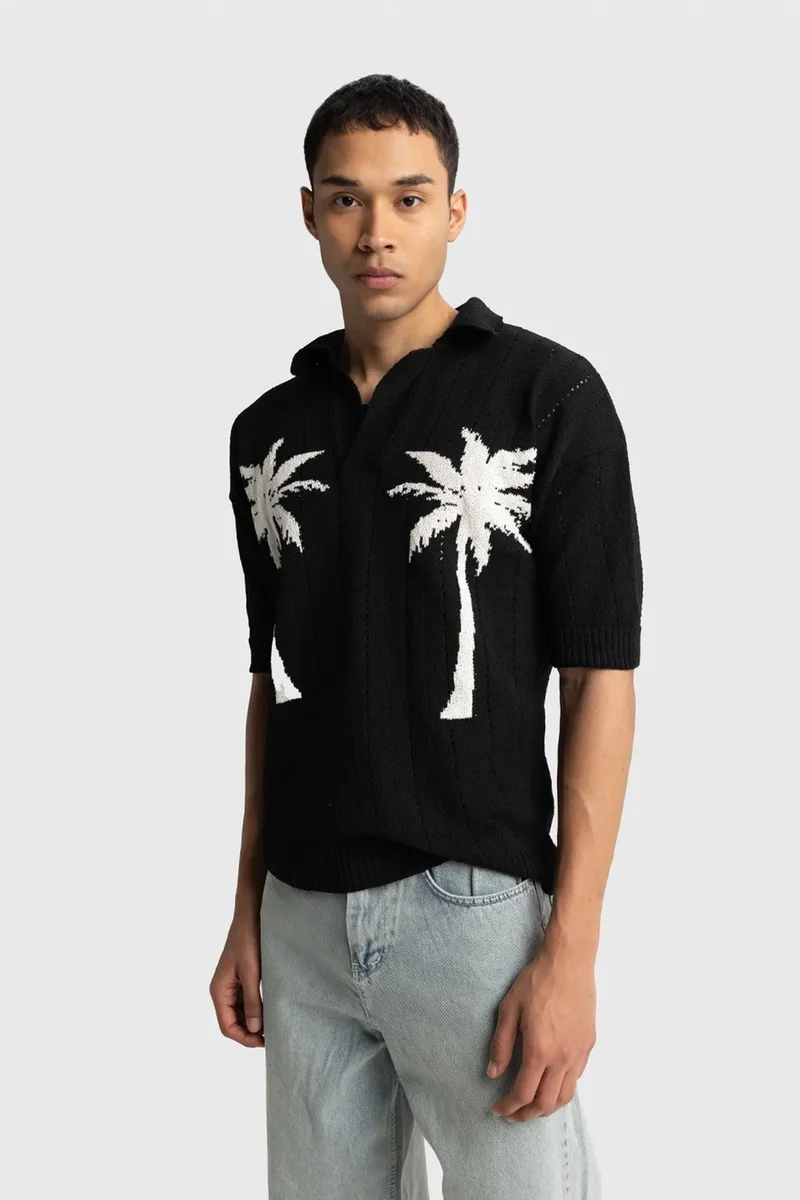 GIESTO Men's Tropical Print V-Neck T-Shirt