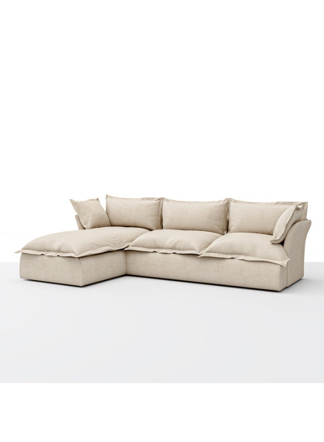 ariika Haven L-Shape Sofa 295 x 172 H:80 cm - Left Chaise Lounge- Beige, 100% Polyester Linen Texture Soft Feel, Latex & down alternative filling.