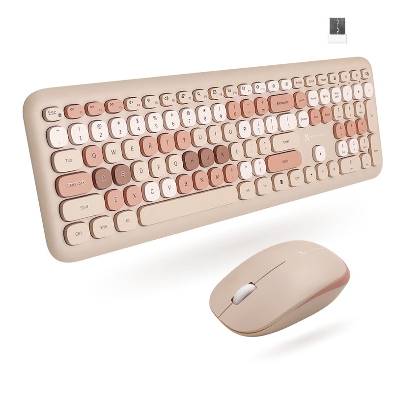 X9 Performance X9 Colorful Keyboard and Mouse Wireless - 2.4G Retro Wireless Keyboard and Mouse Combo - Aesthetic and Bubble Keys - Cute Typewriter Keyboard and Mouse for Computer PC Laptop Windows & Chrome (Brown) - Image 1