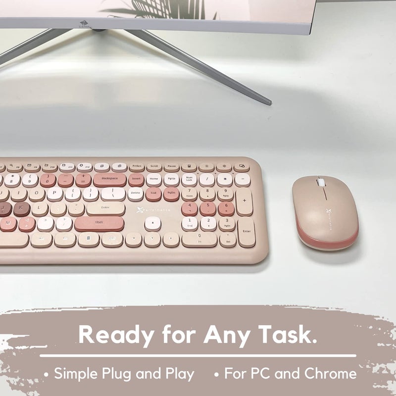 X9 Performance X9 Colorful Keyboard and Mouse Wireless - 2.4G Retro Wireless Keyboard and Mouse Combo - Aesthetic and Bubble Keys - Cute Typewriter Keyboard and Mouse for Computer PC Laptop Windows & Chrome (Brown) - Image 3