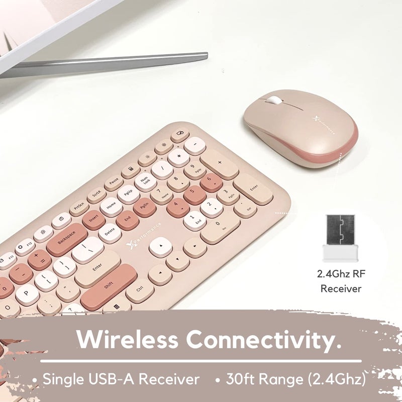 X9 Performance X9 Colorful Keyboard and Mouse Wireless - 2.4G Retro Wireless Keyboard and Mouse Combo - Aesthetic and Bubble Keys - Cute Typewriter Keyboard and Mouse for Computer PC Laptop Windows & Chrome (Brown) - Image 4
