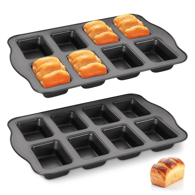 HONGBAKE 2 Pack Mini Loaf Baking Pans 8-Cavity, Nonstick Small Cornbread Pan, Tiny Banana Bread Pan Set, Heavy Duty Brownie TIn, Dark Grey - Image 1