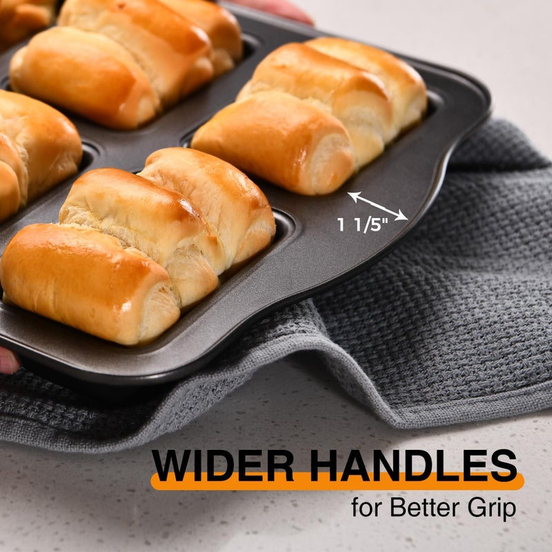 HONGBAKE 2 Pack Mini Loaf Baking Pans 8-Cavity, Nonstick Small Cornbread Pan, Tiny Banana Bread Pan Set, Heavy Duty Brownie TIn, Dark Grey - Image 4