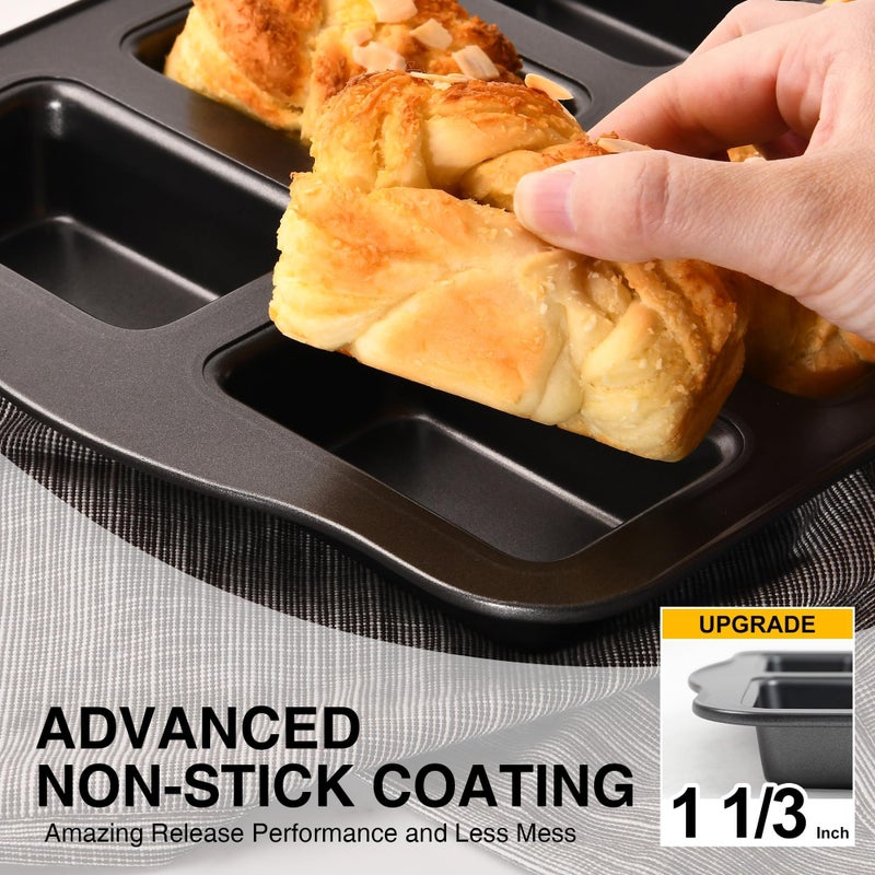 HONGBAKE 2 Pack Mini Loaf Baking Pans 8-Cavity, Nonstick Small Cornbread Pan, Tiny Banana Bread Pan Set, Heavy Duty Brownie TIn, Dark Grey - Image 3