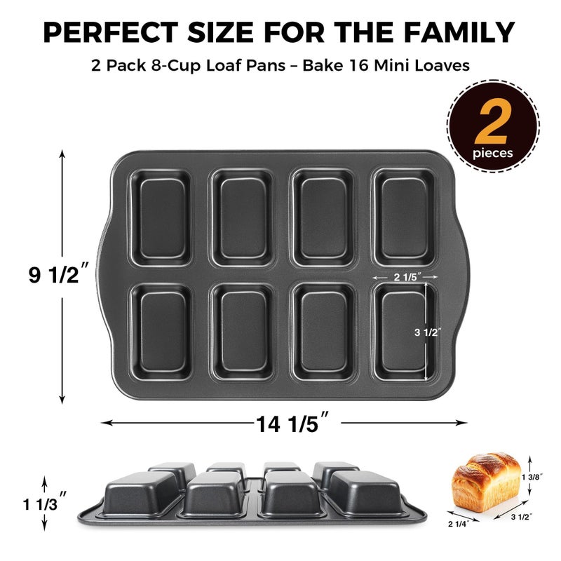 HONGBAKE 2 Pack Mini Loaf Baking Pans 8-Cavity, Nonstick Small Cornbread Pan, Tiny Banana Bread Pan Set, Heavy Duty Brownie TIn, Dark Grey - Image 5