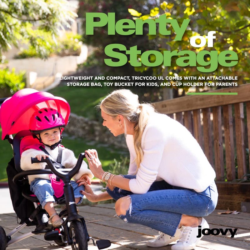 Joovy Tricycoo UL Kids Tricycle with 8 Stages Featuring 3 Rubber Tires Removable and Adjustable Parent Handle Safety Harness 3Position Recline Seat and Retractable Canopy Blueness - Image 5