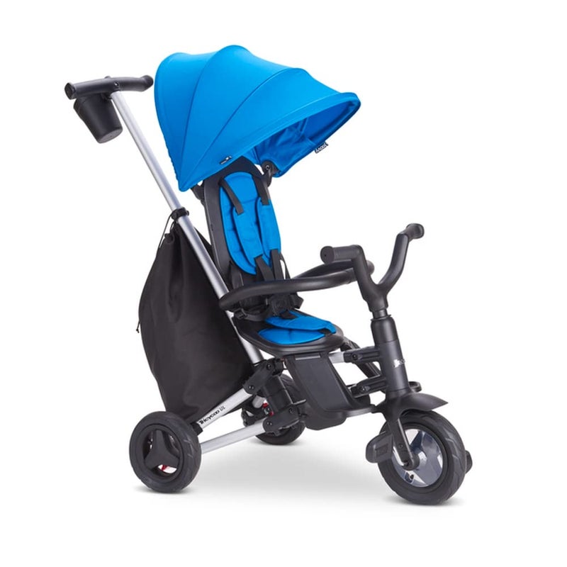 Joovy Tricycoo UL Kids Tricycle with 8 Stages Featuring 3 Rubber Tires Removable and Adjustable Parent Handle Safety Harness 3Position Recline Seat and Retractable Canopy Blueness - Image 1