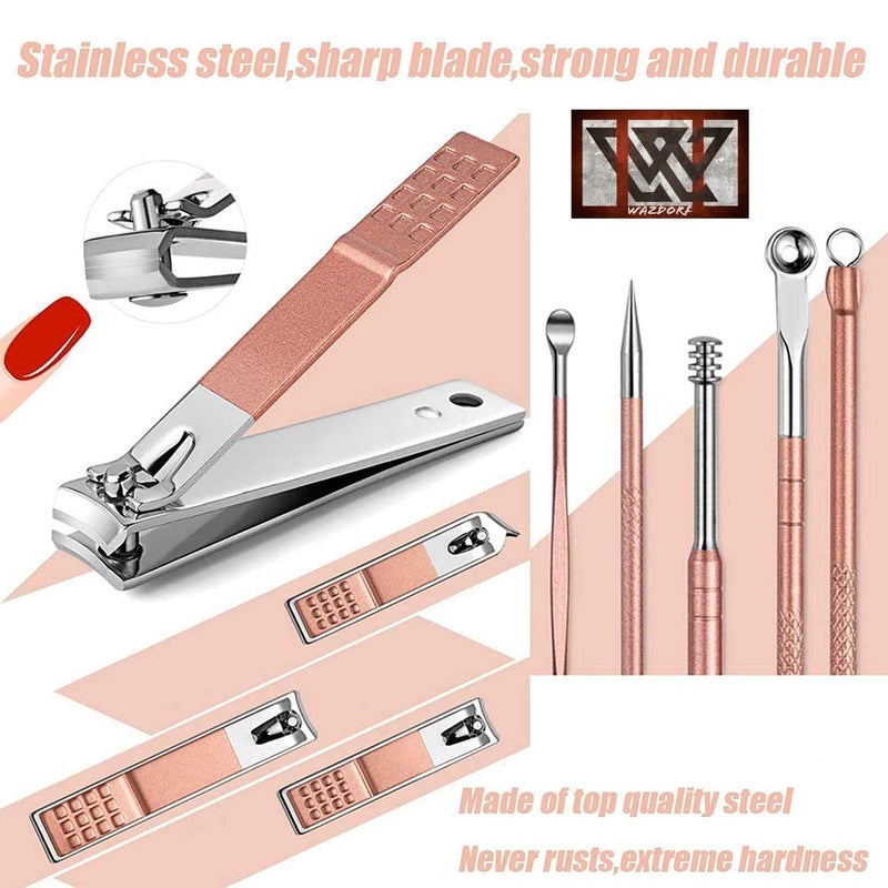 GoldPaddy GoldPaddy 18 IN 1 Stainless Steel Professional Manicure Set Nail Cutter For Women Nail Scissors Luxury Grooming Kit Manicure Pedicure Kit For Women Nail Acne Remover Needle - Image 3
