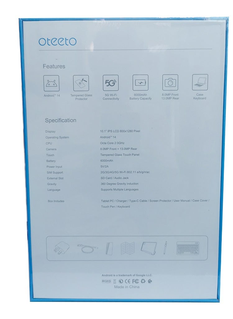 OTEETO TAB 15 Tablet ULTRA /10.1 Inch/4G SIM/iOS Style Operating System/5G Dual SIM/Octa Core Processor/Included Flip Cover&Keyboard/8GB RAM + 512 GB ROM/Android 13/6000 mAh/8MP Front+13 MP Rear (Black)