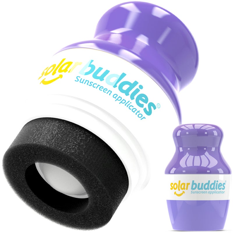 Solar Buddies Sunscreen Applicator - Single Purple - Refillable Roll on Sponge Sunscreen, Suncream & Lotion Applicator For Kids, Adults & Families - Holds 3.4fl oz, Perfect Size for Travel - Image 1