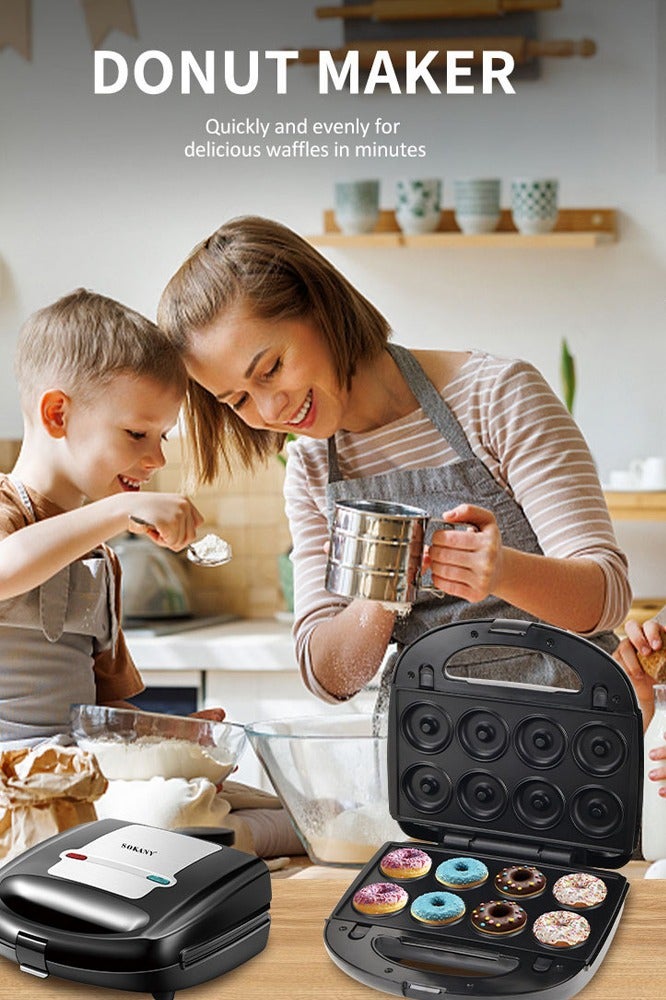 sokany 7-In-1 Sandwich Makers,Non-Stick Multi Snack Maker with Detachable Sandwich/Grill/Waffle/Donut/Nutty/ Cookies/Shell Cake Plates | Indicator Light with Auto Cut-OFF feature | Anti-skid Feet 750 W SK-B907 Black/Silver - Image 3