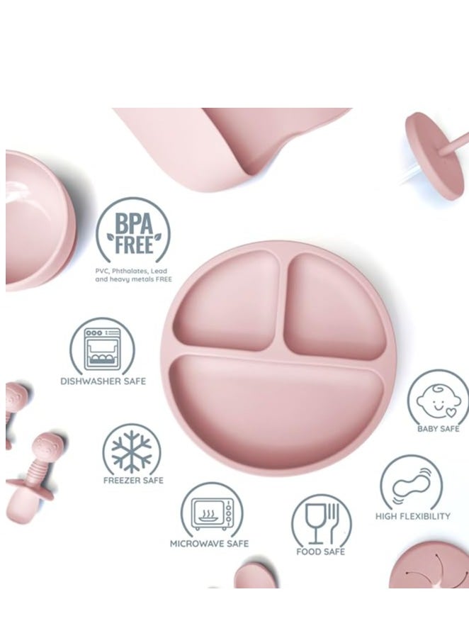 iNeek 9 Piece  Baby Led Weaning Supplies Silicone Feeding Set  Baby Toddler Bib Cup Divided Plate and Bowl Self Feeding Spoons Dish Set  Baby Utensils |Toddler Feeding Supplies  - Image 3