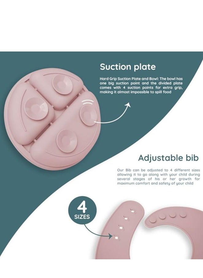 iNeek 9 Piece  Baby Led Weaning Supplies Silicone Feeding Set  Baby Toddler Bib Cup Divided Plate and Bowl Self Feeding Spoons Dish Set  Baby Utensils |Toddler Feeding Supplies  - Image 4