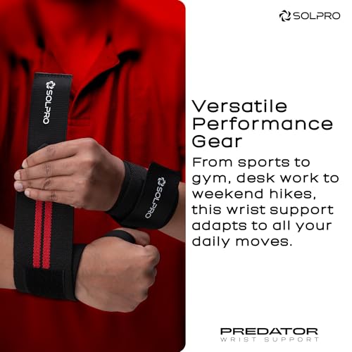 Solpro Predator Weight Lifting Wrist Support | Advanced Wrist Support for Powerlifting & Strength Training (Black/Red) - Image 3