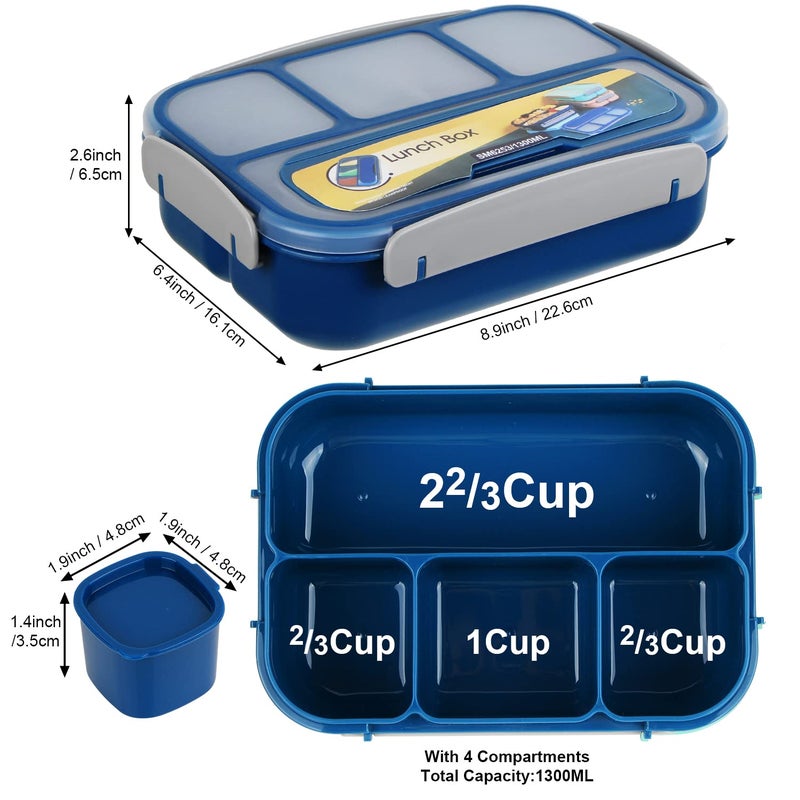 MaMix Bento Box Adult, Lunch Box Kids, Lunch Containers for Adults/Kids/Students,1300ML-4 Compartment Bento Box (blue) - Image 2