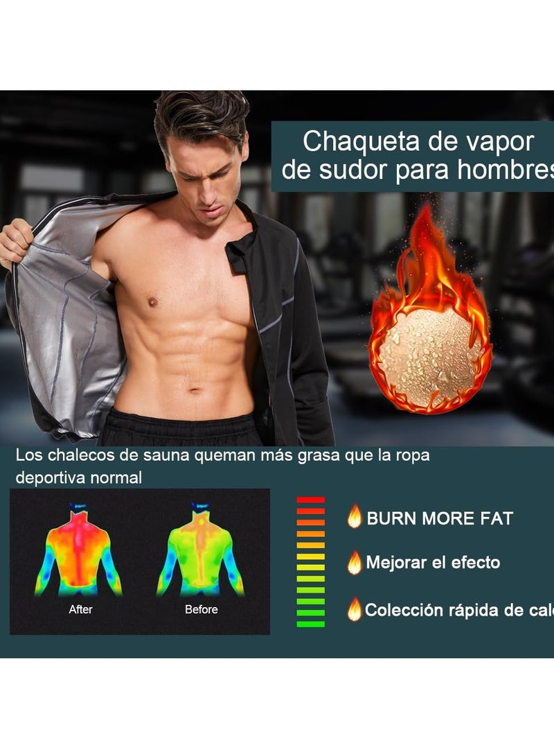 SYOSI Men Sauna Suit Sweat Suits Durable Gym Exercise Workout Jacket Weight Loss Top Man Sweat Top Zipper Slimming Fitness Size L  - Image 2