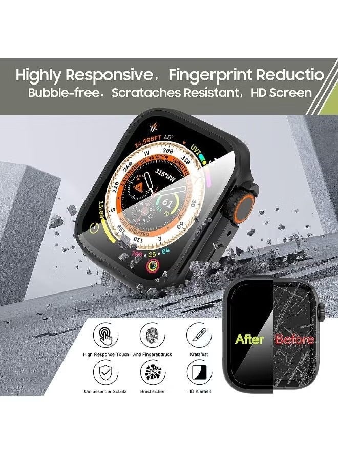 Apple Watch Series 7/8/9 45mm Case with Tempered Glass Screen Protector, Unique Design Hard PC Waterproof Cover, Rugged Bumper Full Coverage Accessories for iWatch 7/8/9 45mm（Black)  - Image 3
