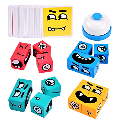 varbertos Wooden Face Changing Magic Cube Building Blocks Game Matching Expression Puzzle Toy Board Games for Family Night Match Puzzles Geometric Educational Toys for Kids and Adults - Image 1