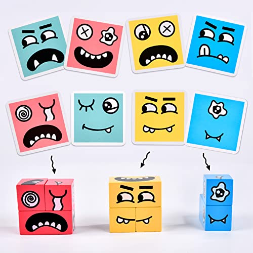 varbertos Wooden Face Changing Magic Cube Building Blocks Game Matching Expression Puzzle Toy Board Games for Family Night Match Puzzles Geometric Educational Toys for Kids and Adults - Image 5