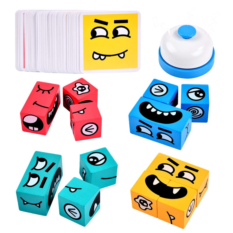 varbertos Wooden Face Changing Magic Cube Building Blocks Game Matching Expression Puzzle Toy Board Games for Family Night Match Puzzles Geometric Educational Toys for Kids and Adults - Image 4
