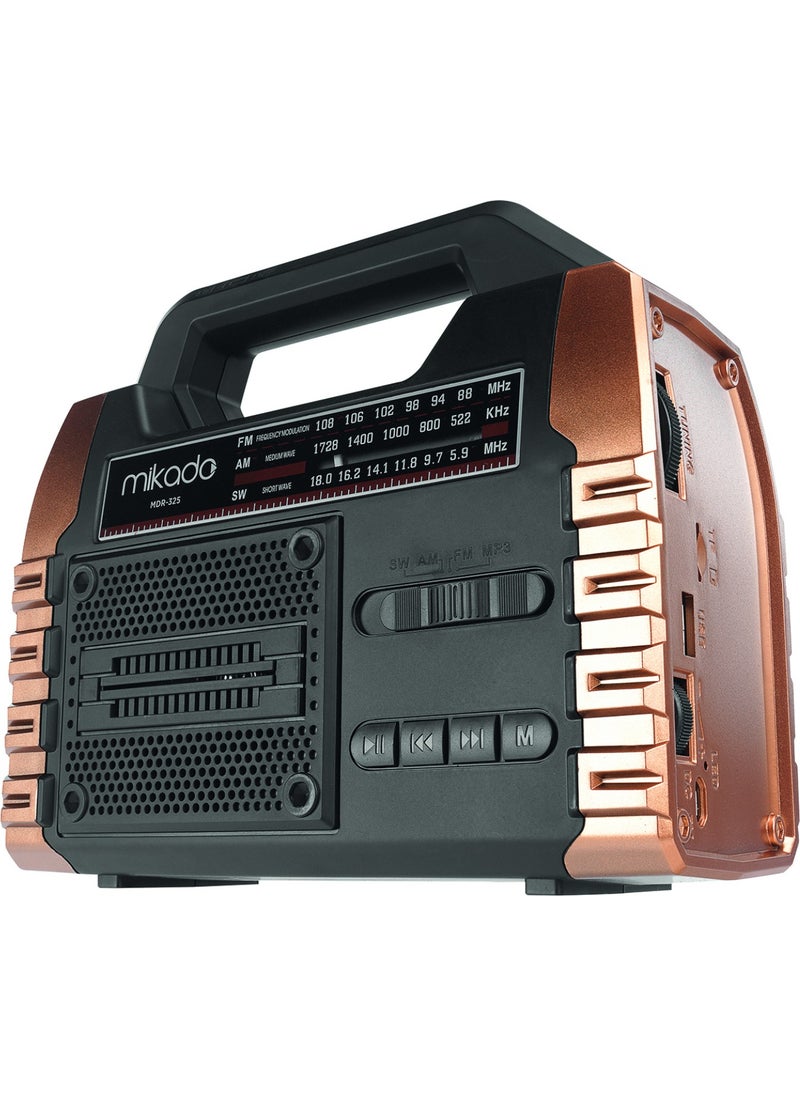 MIKADO - MDR-325 Wooden USB-TF Supported Fm/am/sw/bt+Solar+Power Bank 3 Band Classic Radio - Image 1