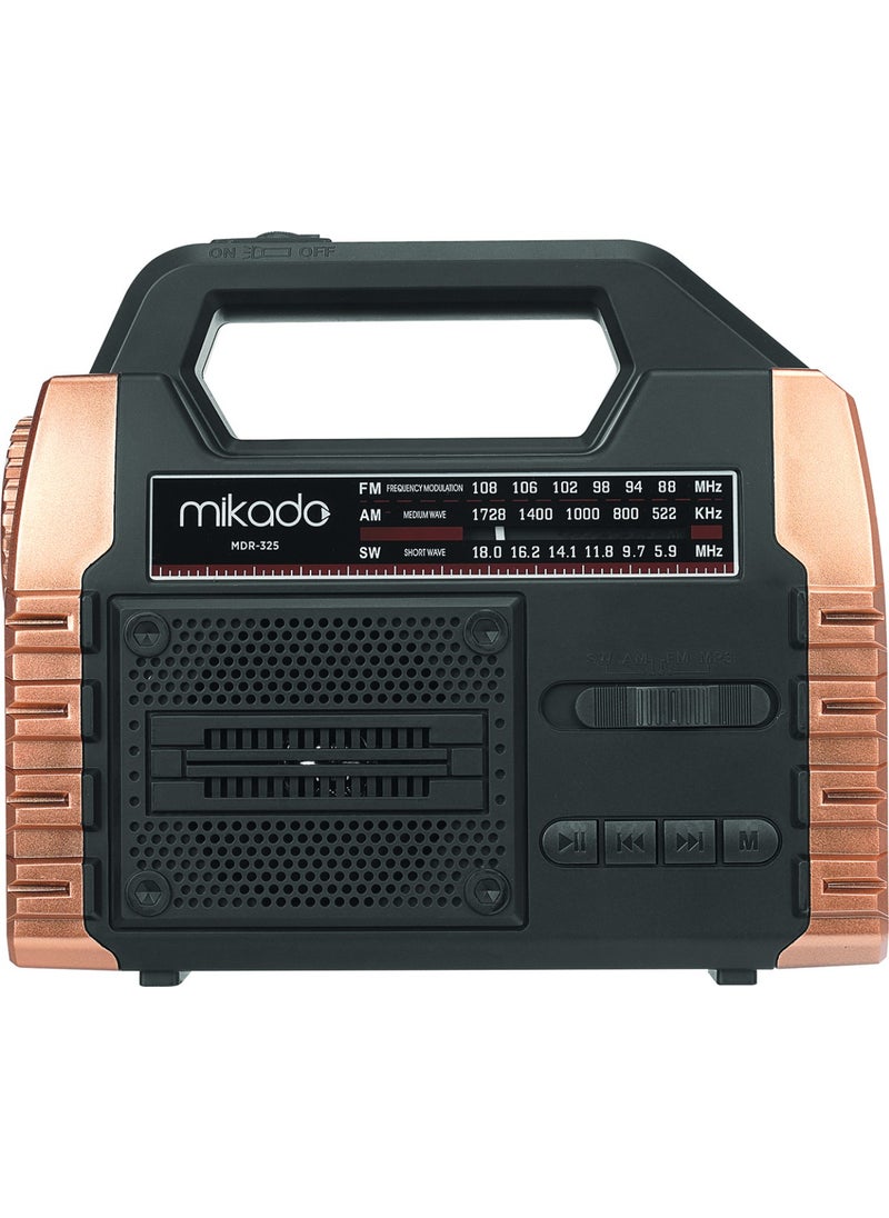 MIKADO - MDR-325 Wooden USB-TF Supported Fm/am/sw/bt+Solar+Power Bank 3 Band Classic Radio - Image 1