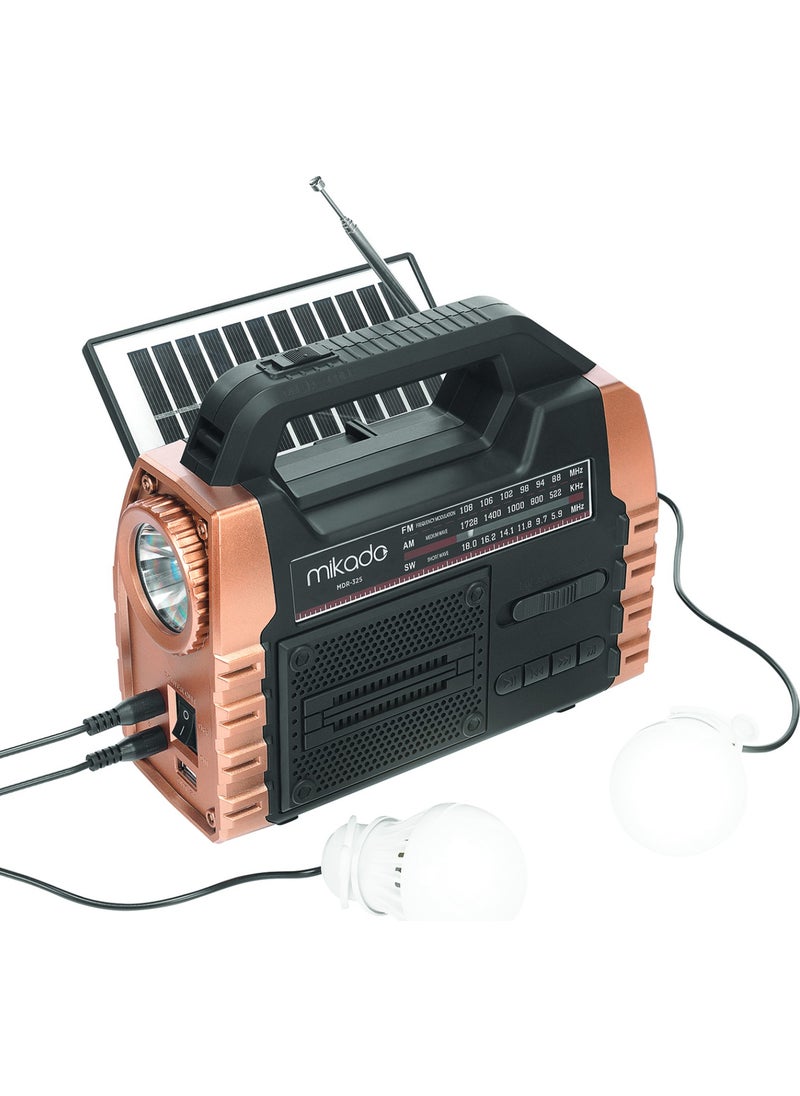 MIKADO - MDR-325 Wooden USB-TF Supported Fm/am/sw/bt+Solar+Power Bank 3 Band Classic Radio - Image 1