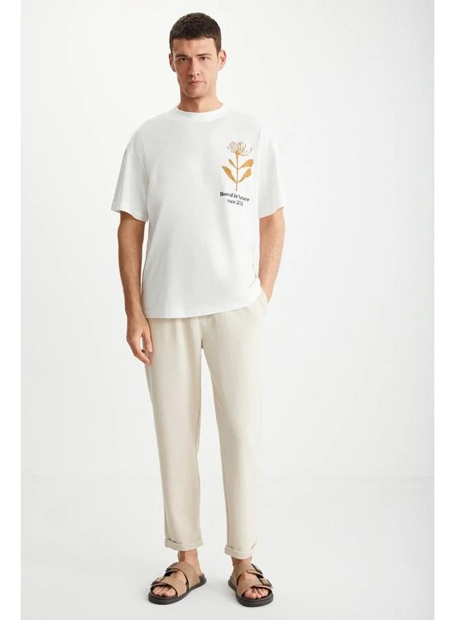 GRIMELANGE Dexoro Men's Drawstring Wide-Leg Regular Fit Beige Sweatpants