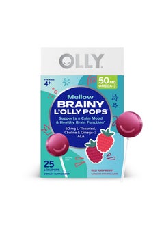 OLLY OLLY Mellow Buddies L’OLLY Pops, Omega-3 ALA, L-Theanine, Choline, Kids Supplement Lollipops, Supports a Calm Mood & Healthy Brain Function, Vegetarian, Raspberry, 25 Count  - Image 1