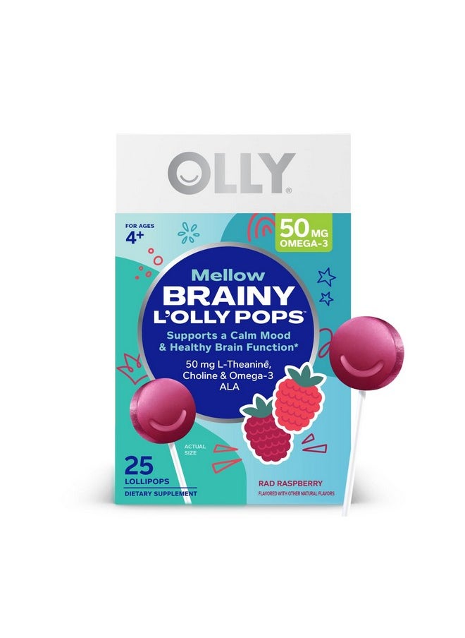 OLLY - OLLY Mellow Buddies L’OLLY Pops, Omega-3 ALA, L-Theanine, Choline, Kids Supplement Lollipops, Supports a Calm Mood & Healthy Brain Function, Vegetarian, Raspberry, 25 Count - Image 1