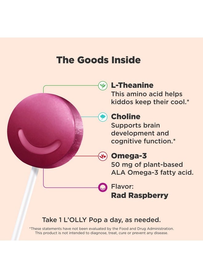 OLLY - OLLY Mellow Buddies L’OLLY Pops, Omega-3 ALA, L-Theanine, Choline, Kids Supplement Lollipops, Supports a Calm Mood & Healthy Brain Function, Vegetarian, Raspberry, 25 Count - Image 1