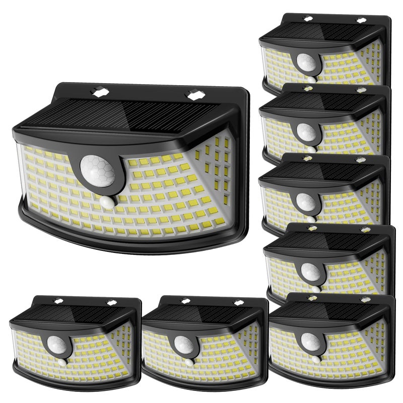 Aootek New Solar Motion Sensor Lights 120 LEDs with Lights Reflector270 Wide Angle IP65 Waterproof Step Lights for Front Door Yard Garage Deck Black Daylight White 8Pack - Image 2