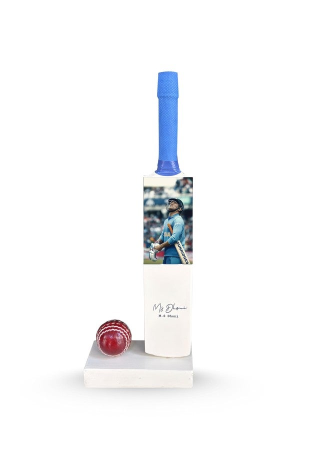 Frixan™M.S. Dhoni Miniature Bat and Leather Ball with Printed Autograph (Not Original) - Ideal for Display & Gifting - Image 2